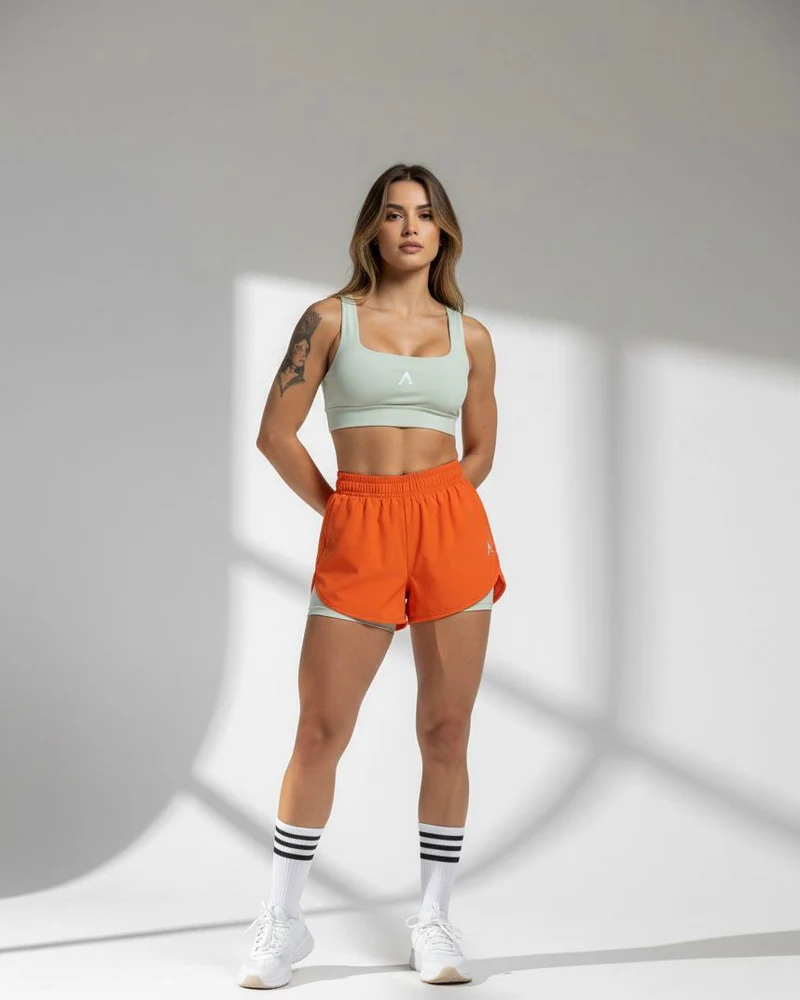 Conjunto Short Duplo Elenna - Verde/Laranja